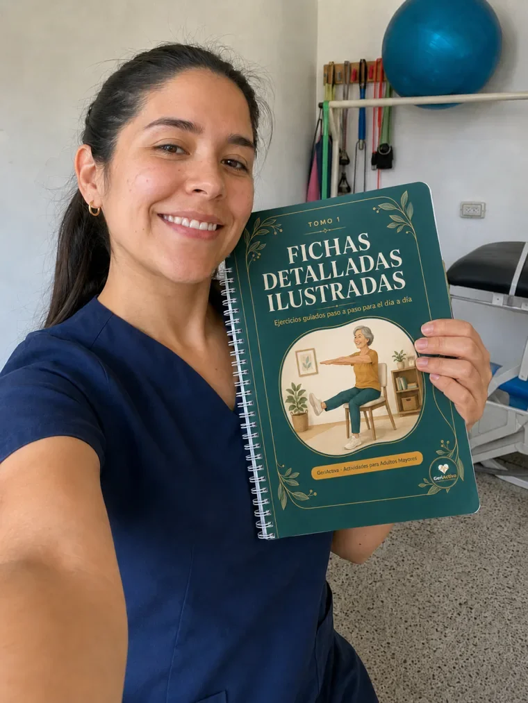 Daniela Rodríguez, fisioterapeuta de Colombia, con el material GeriActiva