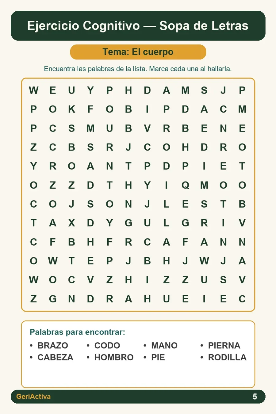 Lámina imprimible: sopa de letras